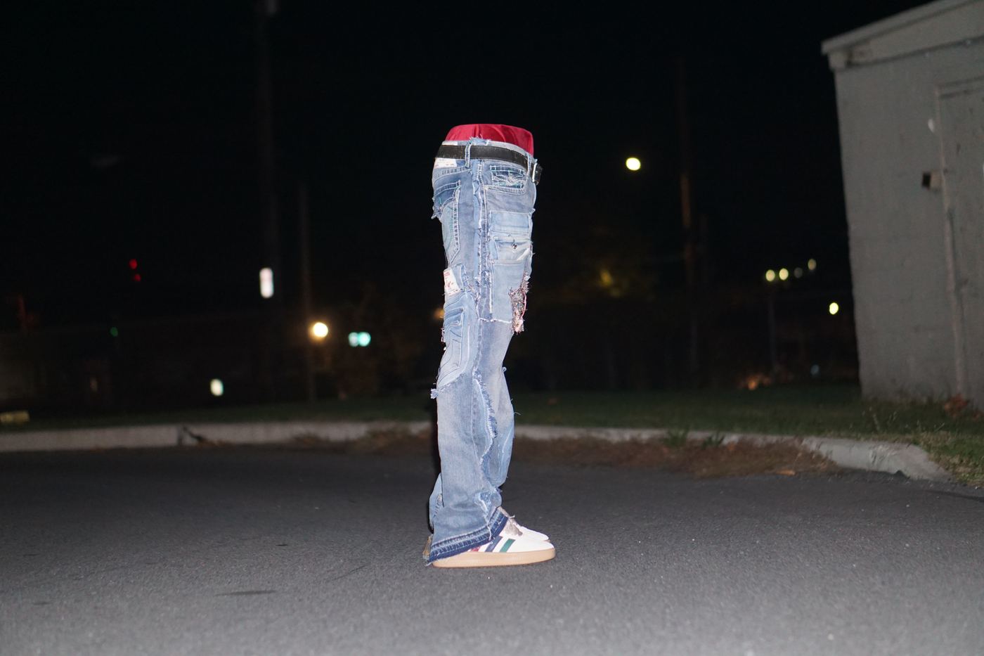 Custom distressed denim, cross patch series